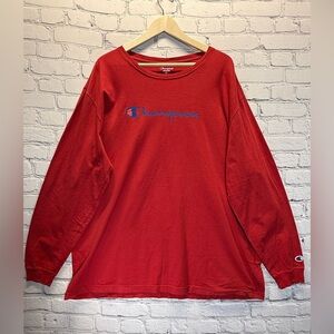 Men's Champion long-sleeved T-shirt, size 2XL, red, with Spell Out logo